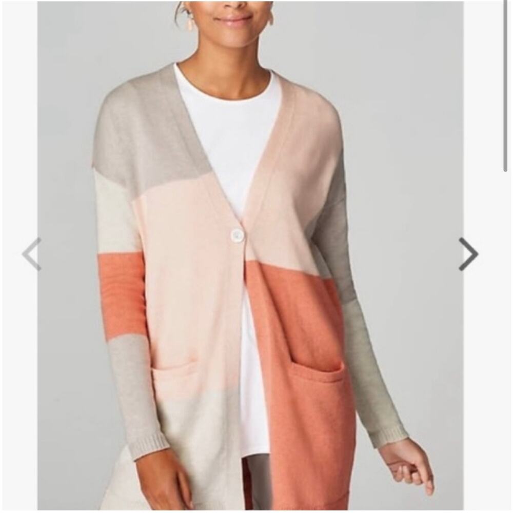 J. Jill Pure Jill Color Block Cardigan Pink Gray S Petite Tunic for Layering